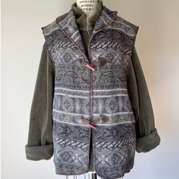 90’s fleece jacket with southwestern vest / 1x - Picture 2 of 9